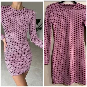 Zara Pink Geometric Long Sleeve Bodycon Dress